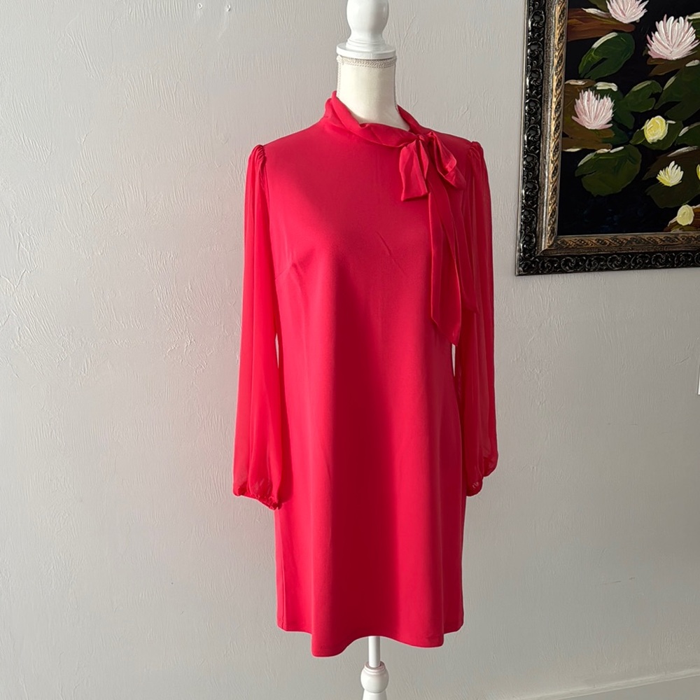 London Times Pink Sheath Dress with Bishop Sleeves